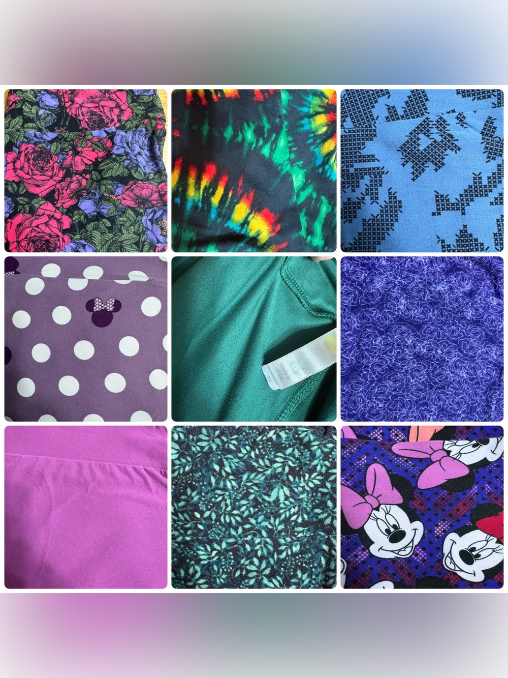 Lularoe Mixed Print Activewear Bundle - Floral, Tie-Dye, Polka Dot, Minnie
